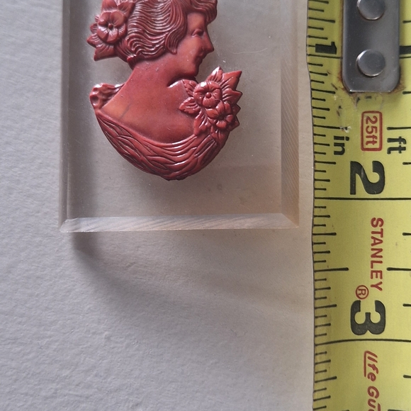 Elegant Coral Cameo Brooch - Picture 2 of 3